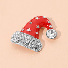 Rhinestone Embellished Santa Hat Pin Brooch