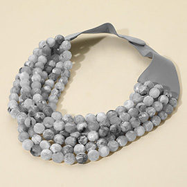 Marbled Faceted Ball Beaded Multi Layered Faux Leather Magnetic Necklace