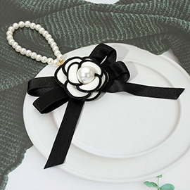 Pearl Accent Floral Bow Keychain / Bag Charm
