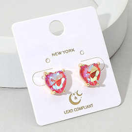 Heart Stone Cushion Stud Earrings
