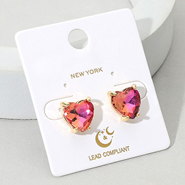Heart Stone Cushion Stud Earrings