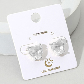 Heart Stone Cushion Stud Earrings