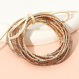 12PCS - Ribbon Colorful Rhinestone Layered Stretch Bracelets