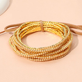 12PCS - Ribbon Colorful Rhinestone Layered Stretch Bracelets
