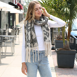 Leopard Print Oversized Fringe Chunky Oblong Scarf