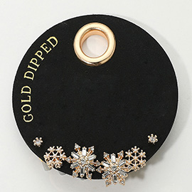 SECRET BOX_Gold Dipped Stone Paved Snowflake Stud Earring Set
