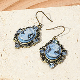 Crystal Accent Vintage Cameo Drop Dangle Earrings