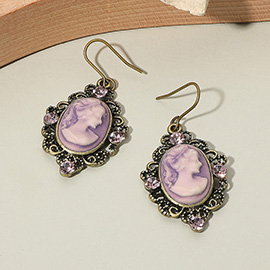 Crystal Accent Vintage Cameo Drop Dangle Earrings