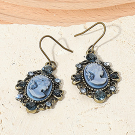 Cameo Accented Stone Embellished Dangle Earrings