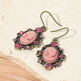 Cameo Accented Stone Embellished Dangle Earrings