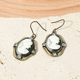 Cameo Accented Stone Embellished Dangle Earrings