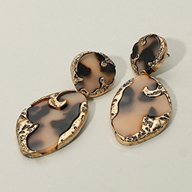 Textured Metal Frame Abstract Celluloid Acetate Drop Dangle Statement Necklace