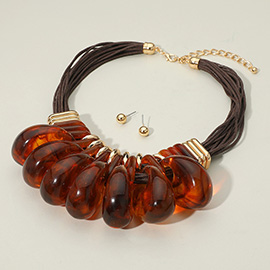 Bold Marbled Resin Oval Beaded Statement Necklace
