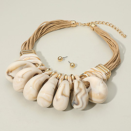Bold Marbled Resin Oval Beaded Statement Necklace