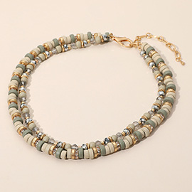 Wood Faceted Beaded Layered Necklace