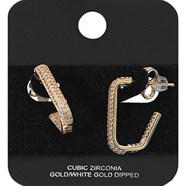 Gold Dipped CZ Stone Paved Geometric Hoop Earrings