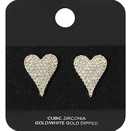 Gold Dipped CZ Stone Paved Heart Stud Earrings