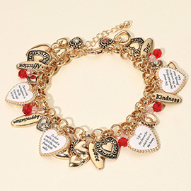 Inspirational Engraved Affection Heart Charm Embellished Bracelet