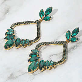 Marquise Stone Cluster Embellished Rhinestone Paved Open Chandelier Dangle Evening Earrings