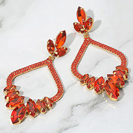 Marquise Stone Cluster Embellished Rhinestone Paved Open Chandelier Dangle Evening Earrings