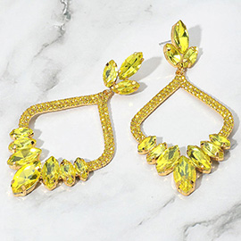 Marquise Stone Cluster Embellished Rhinestone Paved Open Chandelier Dangle Evening Earrings