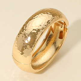 Hammered Metal Wide Dome Hinged Bangle Bracelet