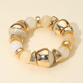 Abstract Resin with Polished Accent Beaded Stretch Bracelet