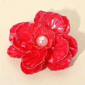Pearl Accent Floral Pin Brooch / Hair Clip