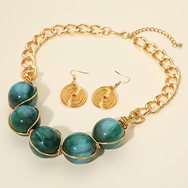 Bold Resin Sparkled Sphere Wire Link Beaded Statement Necklace