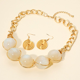Bold Resin Sparkled Sphere Wire Link Beaded Statement Necklace
