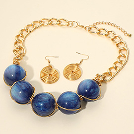 Bold Resin Sparkled Sphere Wire Link Beaded Statement Necklace