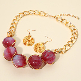 Bold Resin Sparkled Sphere Wire Link Beaded Statement Necklace
