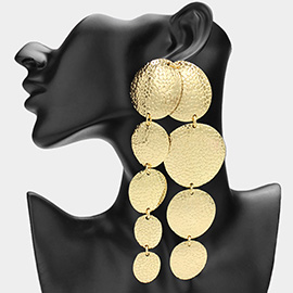 Oversized Hammered Disc Link Multi Drop Statement Earrings
