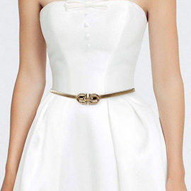 Metal Double Loop Buckle Accented Slim Stretch Belt