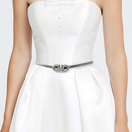 Metal Double Loop Buckle Accented Slim Stretch Belt