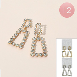 12Pairs - Rhinestone Geometric Dangle Earrings