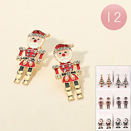 12Pairs - Rhinestone Embellished Santa Nutcracker Tree Earrings