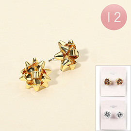 12Pairs - Holiday Bow Stud Earrings