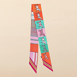 Geometric Square Horse Pattern Printed Twilly Skinny Scarf