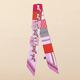 Geometric Square Horse Pattern Printed Twilly Skinny Scarf