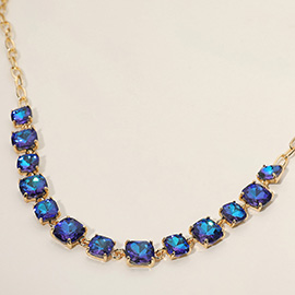 Cushion Square Stone Link Evening Necklace