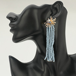 Starburst Wooden Beaded Tassel Drop Earrings