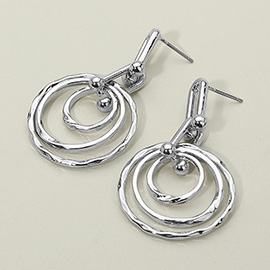 Hammered Metal Layered Spiral Hoop Drop Earrings