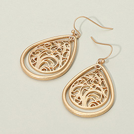 Metal Filigree Teardrop Dangle Earrings