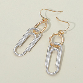 Textured Metal Geometric Link Drop Dangle Earrings