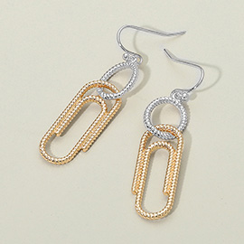 Textured Metal Geometric Link Drop Dangle Earrings