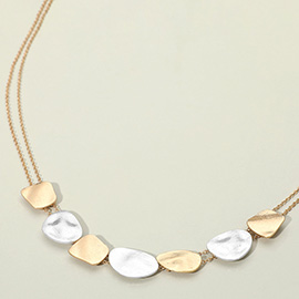 Hammered Geometric Metal Link Double Layered Chain Necklace