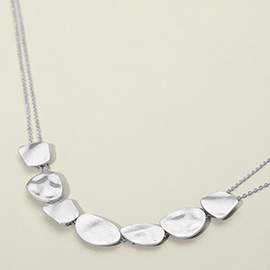 Hammered Geometric Metal Link Double Layered Chain Necklace