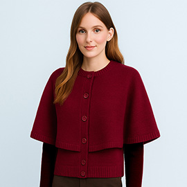 Cozy Knit Button Front Cape Poncho