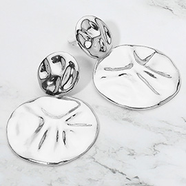 Bold Textured Metal Disc Drop Clip On Earrings